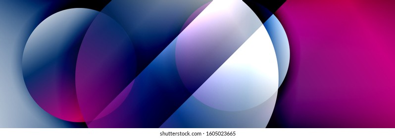 Fondo abstracto geométrico dinámico a la moda. Círculos, formas redondeadas, efectos de sombra 3d y gradientes de fluido. Formas redondeadas superpuestas modernas. Ilustración vectorial para papel de escritorio, pancarta, fondo, tarjeta