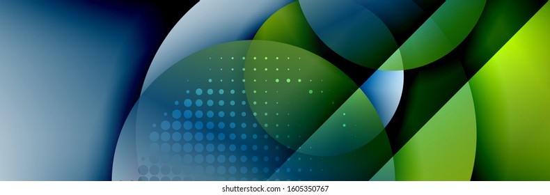 Fondo abstracto geométrico dinámico a la moda. Círculos, formas redondeadas, efectos de sombra 3d y gradientes de fluido. Formas redondeadas superpuestas modernas. Ilustración vectorial para papel de escritorio, pancarta, fondo, tarjeta