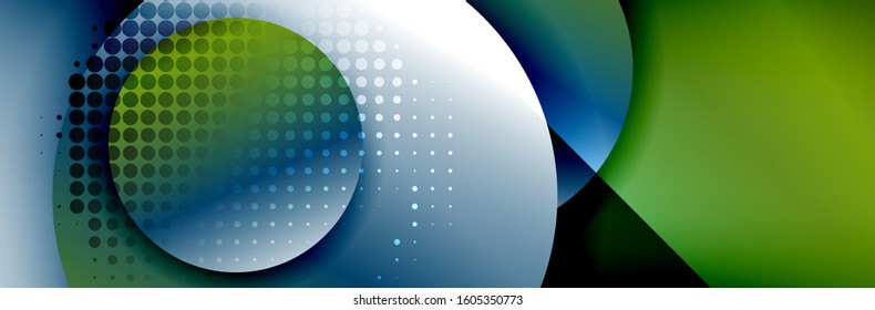 Dynamic trendy geometrical abstract background. Circles, round shapes 3d shadow effects and fluid gradients. Modern overlapping round forms. Vector Illustration For Wallpaper, Banner, Background, Card