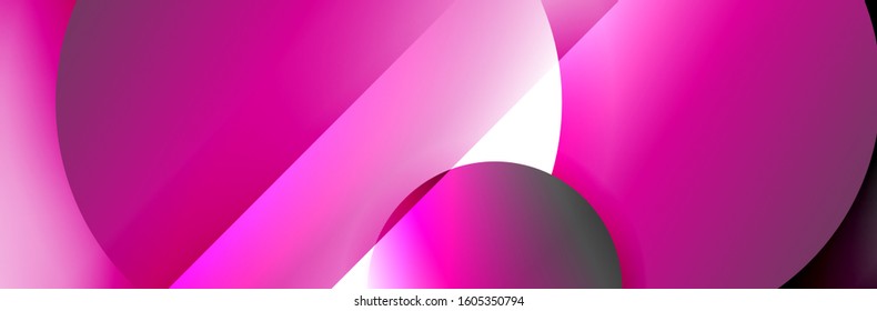 Dynamic trendy geometrical abstract background. Circles, round shapes 3d shadow effects and fluid gradients. Modern overlapping round forms. Vector Illustration For Wallpaper, Banner, Background, Card