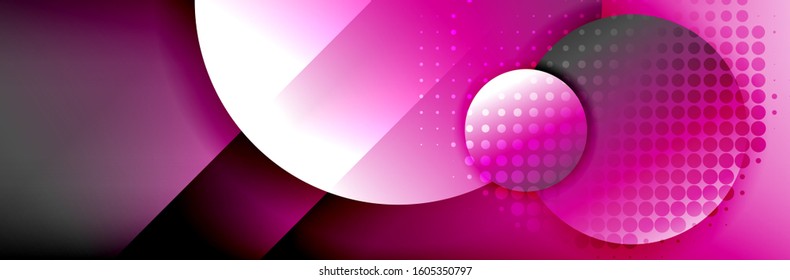 Fondo abstracto geométrico dinámico a la moda. Círculos, formas redondeadas, efectos de sombra 3d y gradientes de fluido. Formas redondeadas superpuestas modernas. Ilustración vectorial para papel de escritorio, pancarta, fondo, tarjeta