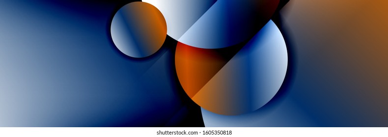 Dynamic trendy geometrical abstract background. Circles, round shapes 3d shadow effects and fluid gradients. Modern overlapping round forms. Vector Illustration For Wallpaper, Banner, Background, Card