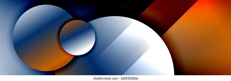 Fondo abstracto geométrico dinámico a la moda. Círculos, formas redondeadas, efectos de sombra 3d y gradientes de fluido. Formas redondeadas superpuestas modernas. Ilustración vectorial para papel de escritorio, pancarta, fondo, tarjeta