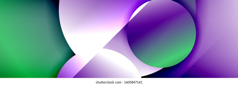 Dynamic trendy geometrical abstract background. Circles, round shapes 3d shadow effects and fluid gradients. Modern overlapping round forms. Vector Illustration For Wallpaper, Banner, Background, Card