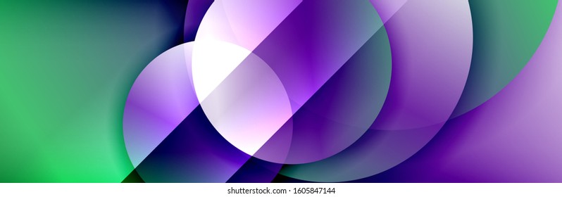 Dynamic trendy geometrical abstract background. Circles, round shapes 3d shadow effects and fluid gradients. Modern overlapping round forms. Vector Illustration For Wallpaper, Banner, Background, Card
