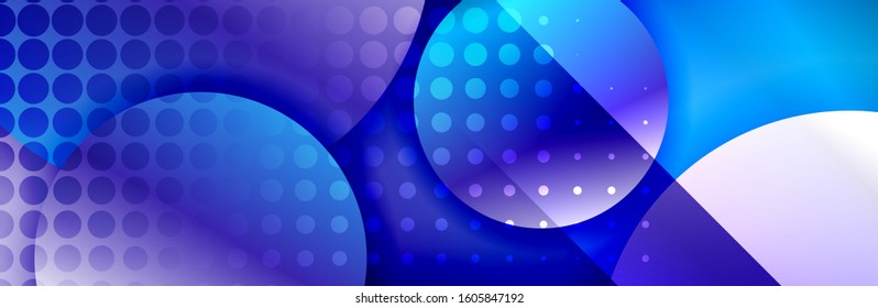 Dynamic trendy geometrical abstract background. Circles, round shapes 3d shadow effects and fluid gradients. Modern overlapping round forms. Vector Illustration For Wallpaper, Banner, Background, Card