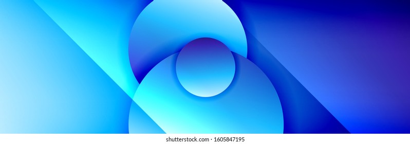 Fondo abstracto geométrico dinámico a la moda. Círculos, formas redondeadas, efectos de sombra 3d y gradientes de fluido. Formas redondeadas superpuestas modernas. Ilustración vectorial para papel de escritorio, pancarta, fondo, tarjeta