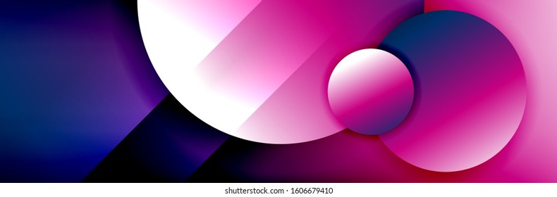 Dynamic trendy geometrical abstract background. Circles, round shapes 3d shadow effects and fluid gradients. Modern overlapping round forms. Vector Illustration For Wallpaper, Banner, Background, Card