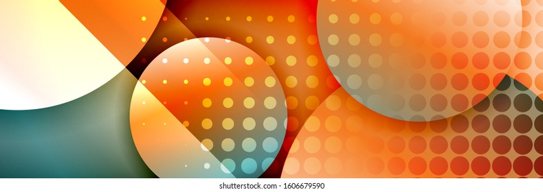 Dynamic trendy geometrical abstract background. Circles, round shapes 3d shadow effects and fluid gradients. Modern overlapping round forms. Vector Illustration For Wallpaper, Banner, Background, Card