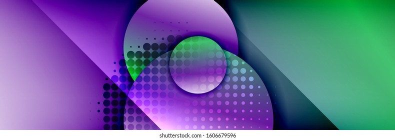 Dynamic trendy geometrical abstract background. Circles, round shapes 3d shadow effects and fluid gradients. Modern overlapping round forms. Vector Illustration For Wallpaper, Banner, Background, Card