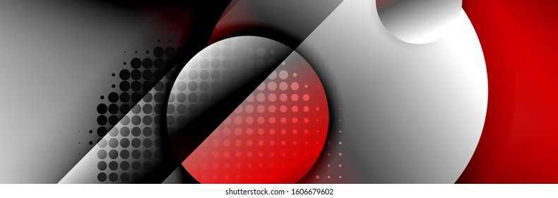 Dynamic trendy geometrical abstract background. Circles, round shapes 3d shadow effects and fluid gradients. Modern overlapping round forms. Vector Illustration For Wallpaper, Banner, Background, Card