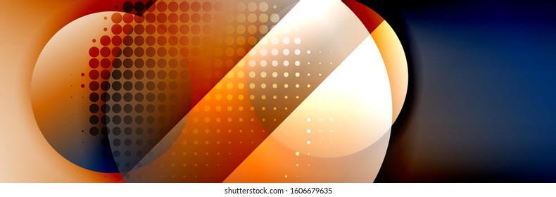 Dynamic trendy geometrical abstract background. Circles, round shapes 3d shadow effects and fluid gradients. Modern overlapping round forms. Vector Illustration For Wallpaper, Banner, Background, Card