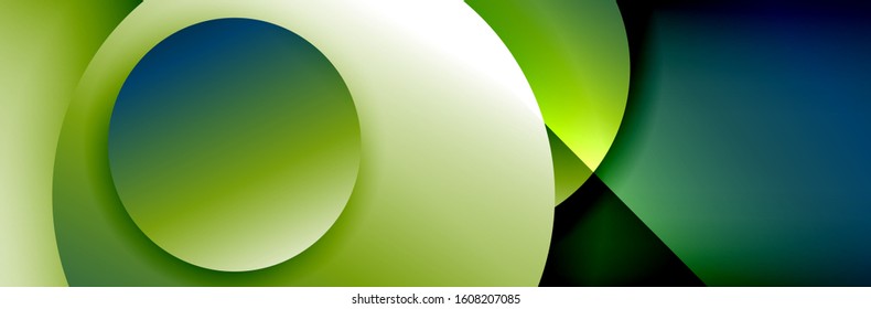 Fondo abstracto geométrico dinámico a la moda. Círculos, formas redondeadas, efectos de sombra 3d y gradientes de fluido. Formas redondeadas superpuestas modernas. Ilustración vectorial para papel de escritorio, pancarta, fondo, tarjeta