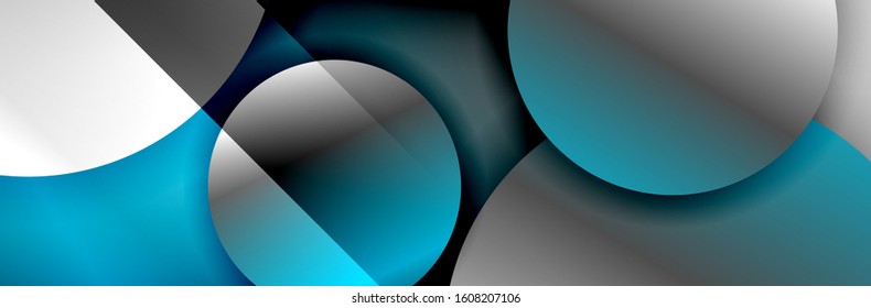 Dynamic trendy geometrical abstract background. Circles, round shapes 3d shadow effects and fluid gradients. Modern overlapping round forms. Vector Illustration For Wallpaper, Banner, Background, Card