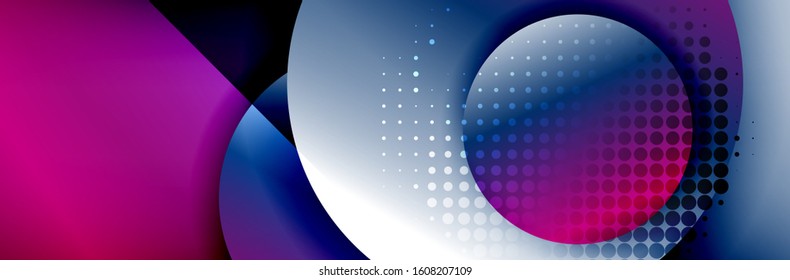 Dynamic trendy geometrical abstract background. Circles, round shapes 3d shadow effects and fluid gradients. Modern overlapping round forms. Vector Illustration For Wallpaper, Banner, Background, Card