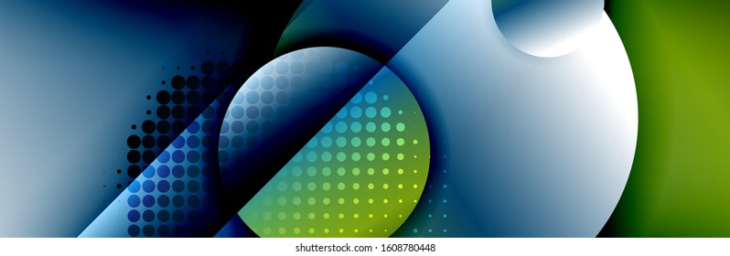 Plano de fundo abstrato geométrico da moda dinâmica. Círculos, formas arredondadas, efeitos de sombra 3d e gradientes de fluido. Formas redondas modernas sobrepostas. Ilustração De Vetor Para Papel De Parede, Banner, Plano De Fundo, Cartão