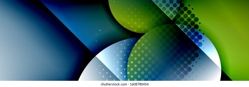 Dynamic trendy geometrical abstract background. Circles, round shapes 3d shadow effects and fluid gradients. Modern overlapping round forms. Vector Illustration For Wallpaper, Banner, Background, Card