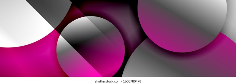 Fondo abstracto geométrico dinámico a la moda. Círculos, formas redondeadas, efectos de sombra 3d y gradientes de fluido. Formas redondeadas superpuestas modernas. Ilustración vectorial para papel de escritorio, pancarta, fondo, tarjeta