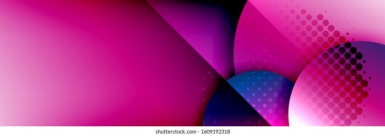 Fondo abstracto geométrico dinámico a la moda. Círculos, formas redondeadas, efectos de sombra 3d y gradientes de fluido. Formas redondeadas superpuestas modernas. Ilustración vectorial para papel de escritorio, pancarta, fondo, tarjeta