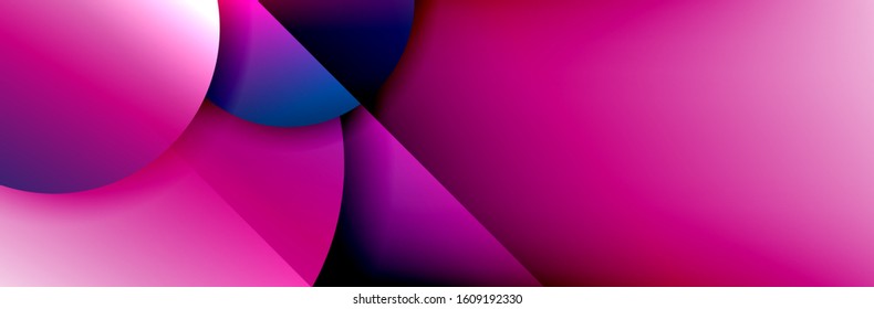 Fondo abstracto geométrico dinámico a la moda. Círculos, formas redondeadas, efectos de sombra 3d y gradientes de fluido. Formas redondeadas superpuestas modernas. Ilustración vectorial para papel de escritorio, pancarta, fondo, tarjeta