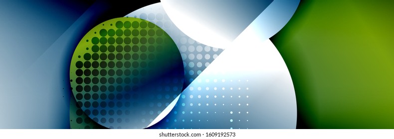 Fondo abstracto geométrico dinámico a la moda. Círculos, formas redondeadas, efectos de sombra 3d y gradientes de fluido. Formas redondeadas superpuestas modernas. Ilustración vectorial para papel de escritorio, pancarta, fondo, tarjeta