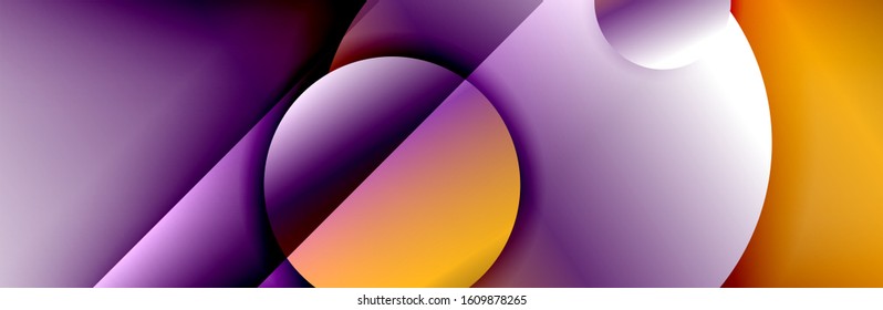 Dynamic trendy geometrical abstract background. Circles, round shapes 3d shadow effects and fluid gradients. Modern overlapping round forms. Vector Illustration For Wallpaper, Banner, Background, Card