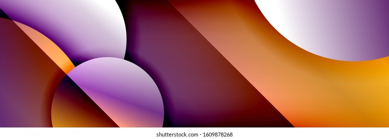 Fondo abstracto geométrico dinámico a la moda. Círculos, formas redondeadas, efectos de sombra 3d y gradientes de fluido. Formas redondeadas superpuestas modernas. Ilustración vectorial para papel de escritorio, pancarta, fondo, tarjeta