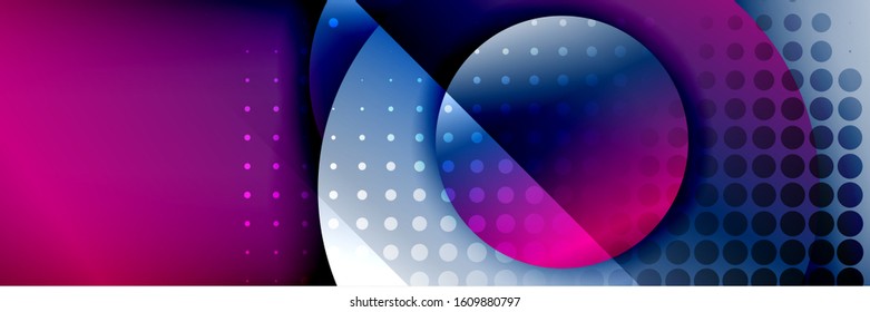 Dynamic trendy geometrical abstract background. Circles, round shapes 3d shadow effects and fluid gradients. Modern overlapping round forms. Vector Illustration For Wallpaper, Banner, Background, Card
