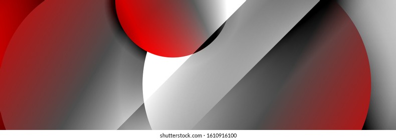 Fondo abstracto geométrico dinámico a la moda. Círculos, formas redondeadas, efectos de sombra 3d y gradientes de fluido. Formas redondeadas superpuestas modernas. Ilustración vectorial para papel de escritorio, pancarta, fondo, tarjeta