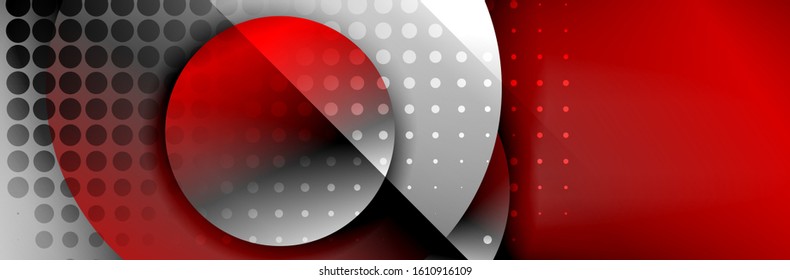 Dynamic trendy geometrical abstract background. Circles, round shapes 3d shadow effects and fluid gradients. Modern overlapping round forms. Vector Illustration For Wallpaper, Banner, Background, Card