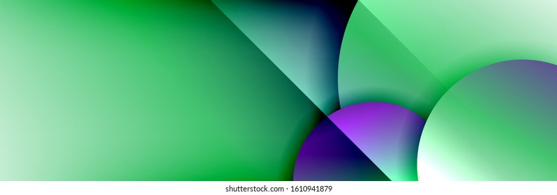 Dynamic trendy geometrical abstract background. Circles, round shapes 3d shadow effects and fluid gradients. Modern overlapping round forms. Vector Illustration For Wallpaper, Banner, Background, Card