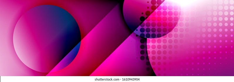 Fondo abstracto geométrico dinámico a la moda. Círculos, formas redondeadas, efectos de sombra 3d y gradientes de fluido. Formas redondeadas superpuestas modernas. Ilustración vectorial para papel de escritorio, pancarta, fondo, tarjeta