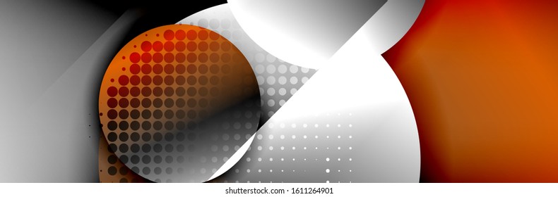 Fondo abstracto geométrico dinámico a la moda. Círculos, formas redondeadas, efectos de sombra 3d y gradientes de fluido. Formas redondeadas superpuestas modernas. Ilustración vectorial para papel de escritorio, pancarta, fondo, tarjeta