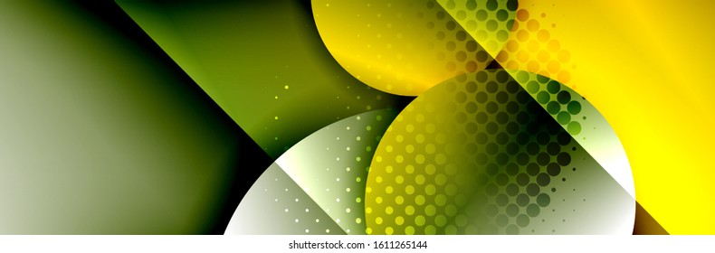 Dynamic trendy geometrical abstract background. Circles, round shapes 3d shadow effects and fluid gradients. Modern overlapping round forms. Vector Illustration For Wallpaper, Banner, Background, Card