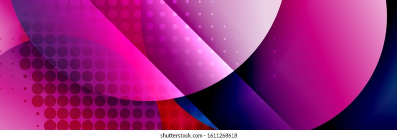 Dynamic trendy geometrical abstract background. Circles, round shapes 3d shadow effects and fluid gradients. Modern overlapping round forms. Vector Illustration For Wallpaper, Banner, Background, Card