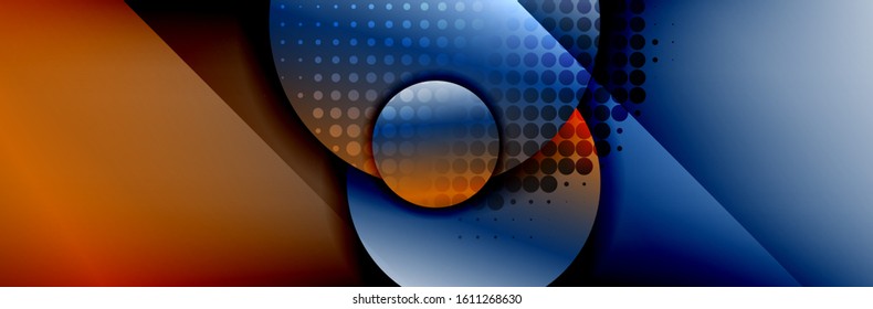 Fondo abstracto geométrico dinámico a la moda. Círculos, formas redondeadas, efectos de sombra 3d y gradientes de fluido. Formas redondeadas superpuestas modernas. Ilustración vectorial para papel de escritorio, pancarta, fondo, tarjeta