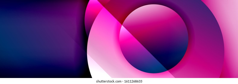 Dynamic trendy geometrical abstract background. Circles, round shapes 3d shadow effects and fluid gradients. Modern overlapping round forms. Vector Illustration For Wallpaper, Banner, Background, Card