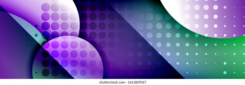 Fondo abstracto geométrico dinámico a la moda. Círculos, formas redondeadas, efectos de sombra 3d y gradientes de fluido. Formas redondeadas superpuestas modernas. Ilustración vectorial para papel de escritorio, pancarta, fondo, tarjeta