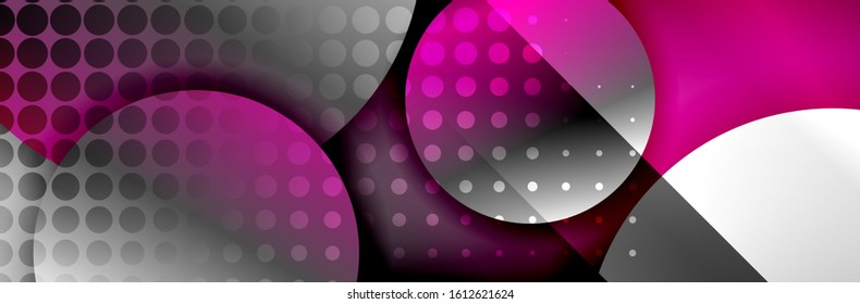 Dynamic trendy geometrical abstract background. Circles, round shapes 3d shadow effects and fluid gradients. Modern overlapping round forms. Vector Illustration For Wallpaper, Banner, Background, Card