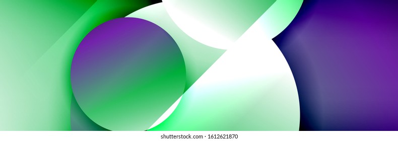Dynamic trendy geometrical abstract background. Circles, round shapes 3d shadow effects and fluid gradients. Modern overlapping round forms. Vector Illustration For Wallpaper, Banner, Background, Card