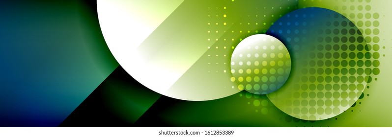 Dynamic trendy geometrical abstract background. Circles, round shapes 3d shadow effects and fluid gradients. Modern overlapping round forms. Vector Illustration For Wallpaper, Banner, Background, Card