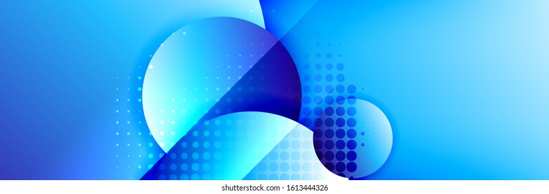 Dynamic trendy geometrical abstract background. Circles, round shapes 3d shadow effects and fluid gradients. Modern overlapping round forms. Vector Illustration For Wallpaper, Banner, Background, Card
