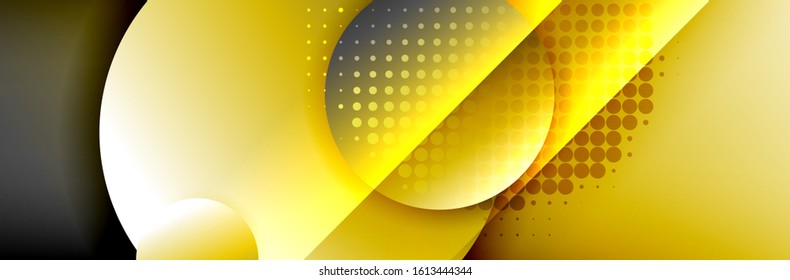Dynamic trendy geometrical abstract background. Circles, round shapes 3d shadow effects and fluid gradients. Modern overlapping round forms. Vector Illustration For Wallpaper, Banner, Background, Card