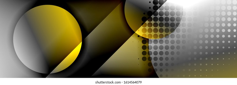 Dynamic trendy geometrical abstract background. Circles, round shapes 3d shadow effects and fluid gradients. Modern overlapping round forms. Vector Illustration For Wallpaper, Banner, Background, Card