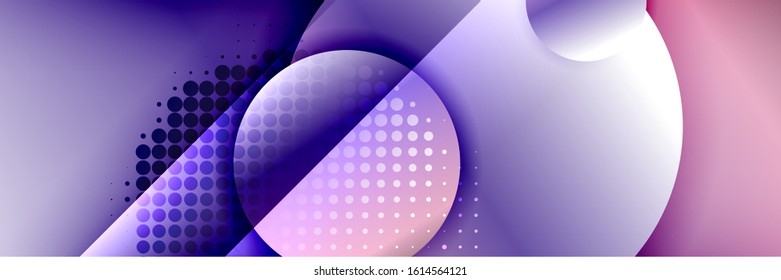 Dynamic trendy geometrical abstract background. Circles, round shapes 3d shadow effects and fluid gradients. Modern overlapping round forms. Vector Illustration For Wallpaper, Banner, Background, Card