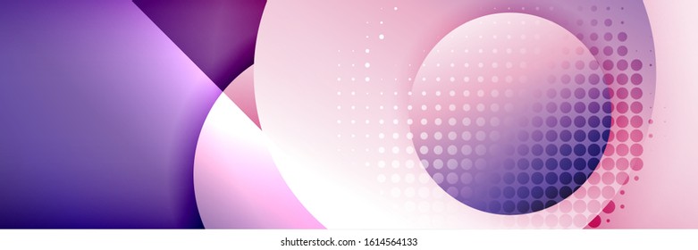 Fondo abstracto geométrico dinámico a la moda. Círculos, formas redondeadas, efectos de sombra 3d y gradientes de fluido. Formas redondeadas superpuestas modernas. Ilustración vectorial para papel de escritorio, pancarta, fondo, tarjeta