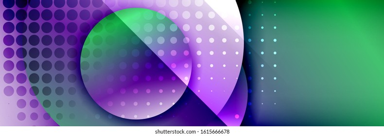 Dynamic trendy geometrical abstract background. Circles, round shapes 3d shadow effects and fluid gradients. Modern overlapping round forms. Vector Illustration For Wallpaper, Banner, Background, Card