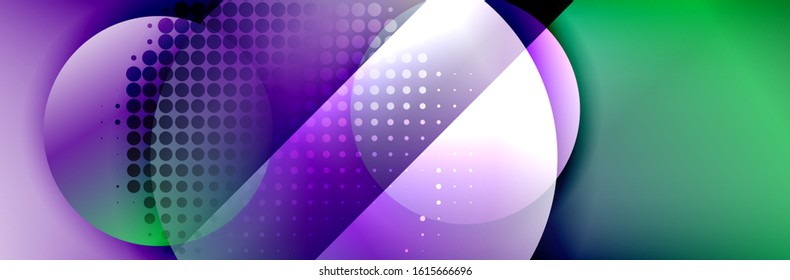 Dynamic trendy geometrical abstract background. Circles, round shapes 3d shadow effects and fluid gradients. Modern overlapping round forms. Vector Illustration For Wallpaper, Banner, Background, Card