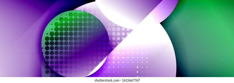 Fondo abstracto geométrico dinámico a la moda. Círculos, formas redondeadas, efectos de sombra 3d y gradientes de fluido. Formas redondeadas superpuestas modernas. Ilustración vectorial para papel de escritorio, pancarta, fondo, tarjeta