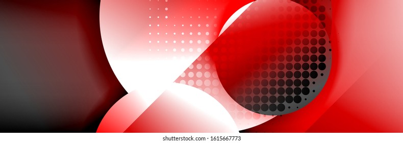 Dynamic trendy geometrical abstract background. Circles, round shapes 3d shadow effects and fluid gradients. Modern overlapping round forms. Vector Illustration For Wallpaper, Banner, Background, Card